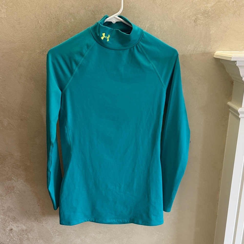 Under Armour cold gear teal Long Sleeve turtle neck Athletic Compression Shirt
